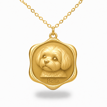 Soulyshine Maltese - puppy cut Precious Paw personalized pet photo necklace - 18K Gold Vermeil front