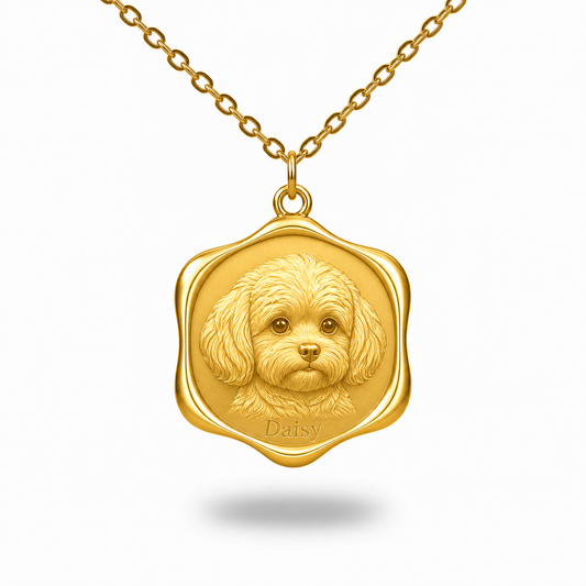 Soulyshine Maltipoo Precious Paw personalized pet photo necklace - 18K Gold Vermeil front