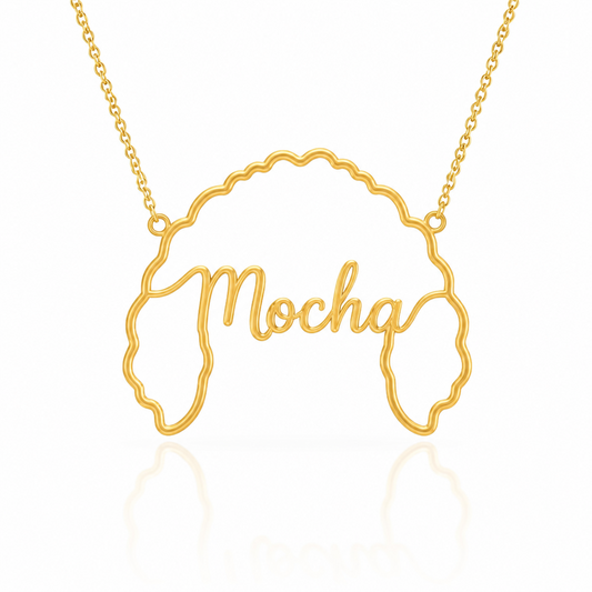 Soulyshine Maltipoo personalized outline pet face and name necklace in gold