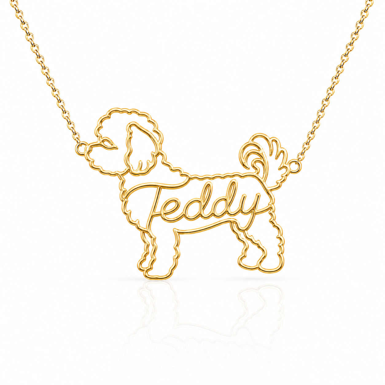 Soulyshine Maltipoo personalized dog silhouette name necklace in gold - Teddy design