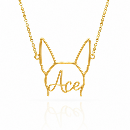 Soulyshine Manchester Terrier personalized outline pet face and name necklace in gold