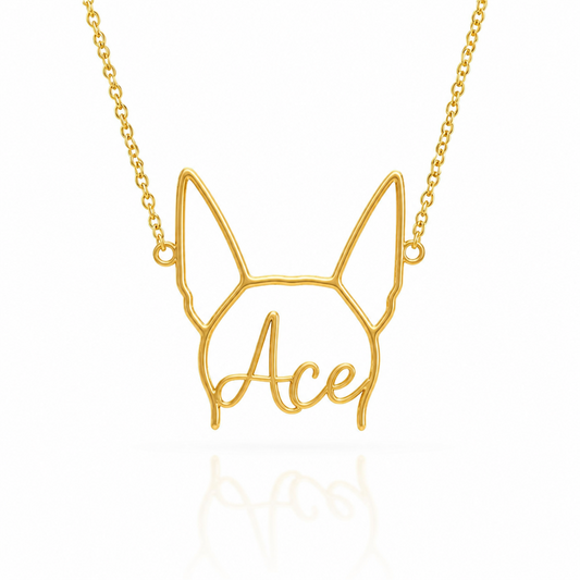 Soulyshine Manchester Terrier personalized outline pet face and name necklace in gold