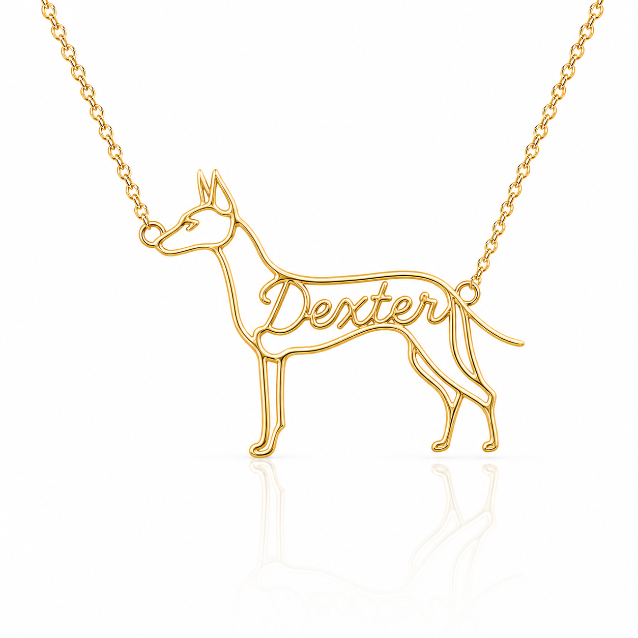Soulyshine Manchester Terrier personalized dog silhouette name necklace in gold - Dexter design