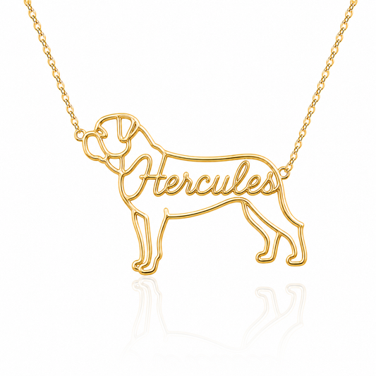 Soulyshine Mastiff personalized dog silhouette name necklace in gold - Hercules design