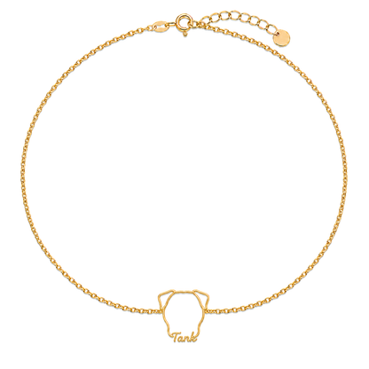 Soulyshine Mastiff Whisper Outline pet face and Tank name handcrafted bracelet - 18K Gold Vermeil front