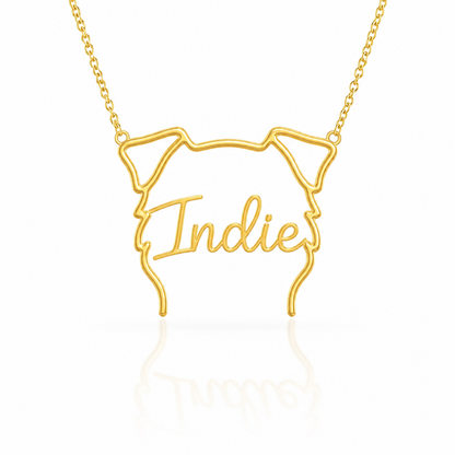 Soulyshine Mini Aussie personalized outline pet face and name necklace in gold