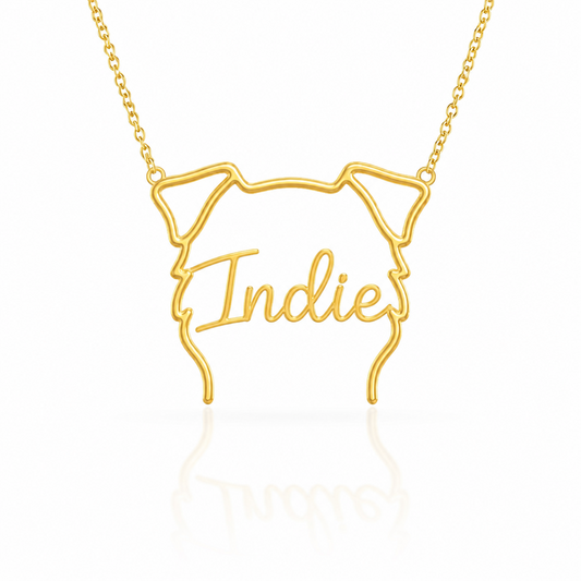 Soulyshine Mini Aussie personalized outline pet face and name necklace in gold