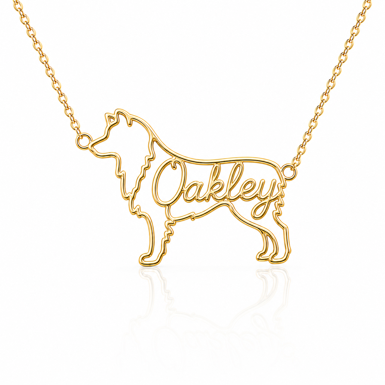 Soulyshine Mini Aussie personalized dog silhouette name necklace in gold - Oakley design