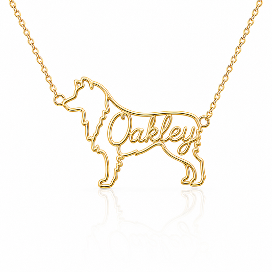 Soulyshine Mini Aussie personalized dog silhouette name necklace in gold - Oakley design