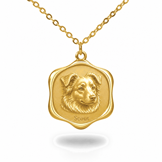 Soulyshine Miniature American Shepherd Precious Paw personalized pet photo necklace - 18K Gold Vermeil front