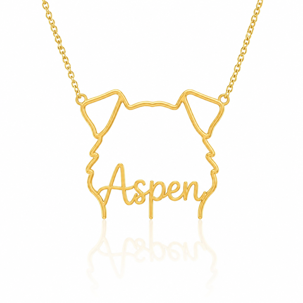 Soulyshine Miniature American Shepherd personalized outline pet face and name necklace in gold