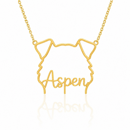 Soulyshine Miniature American Shepherd personalized outline pet face and name necklace in gold