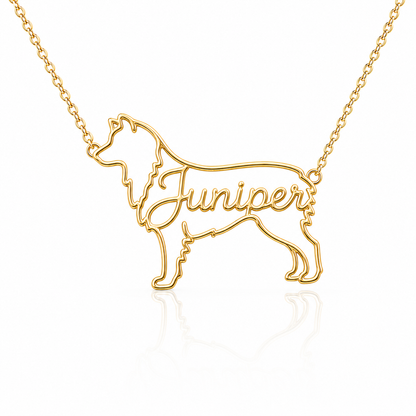 Soulyshine Miniature American Shepherd personalized dog silhouette name necklace in gold - Juniper design