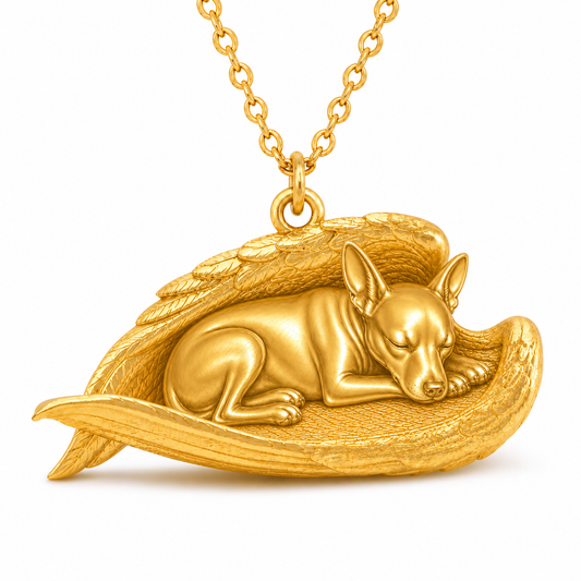 Soulyshine Miniature Pinscher The Sleeping Angel – Personalized Pet Necklace - 18K Gold Vermeil front