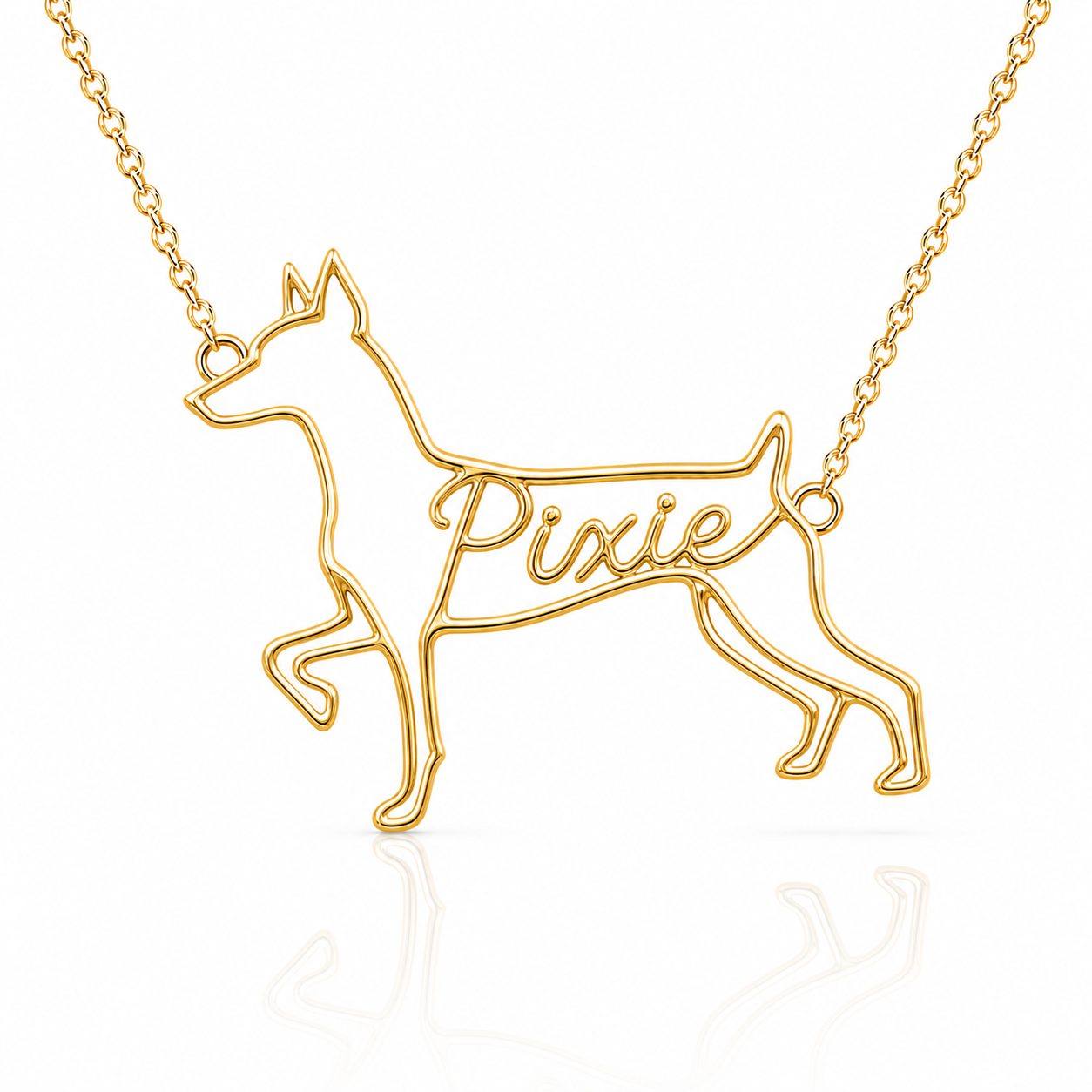 Soulyshine Miniature Pinscher personalized dog silhouette name necklace in gold - Pixie design