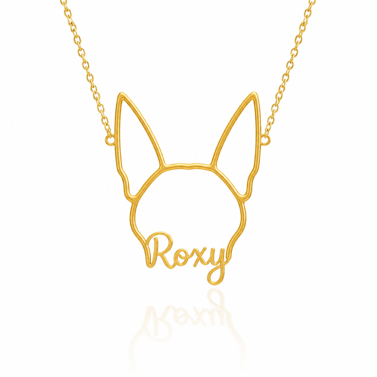 Soulyshine Miniature Pinscher personalized outline pet face and name necklace in gold