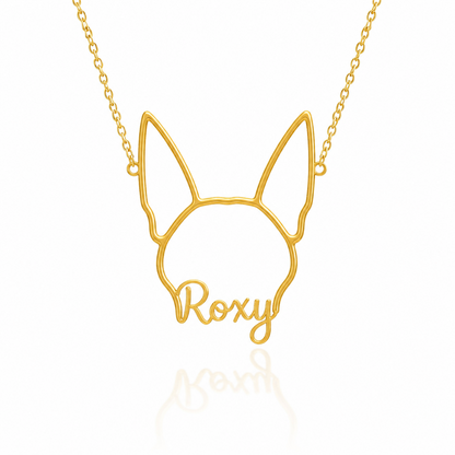 Soulyshine Miniature Pinscher personalized outline pet face and name necklace in gold