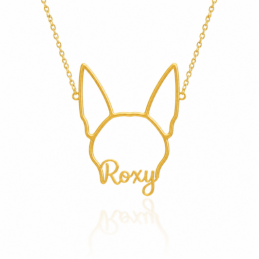 Soulyshine Miniature Pinscher personalized outline pet face and name necklace in gold