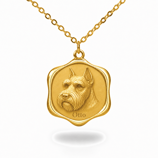 Soulyshine Miniature Schnauzer - cropped ears Precious Paw personalized pet photo necklace - 18K Gold Vermeil front