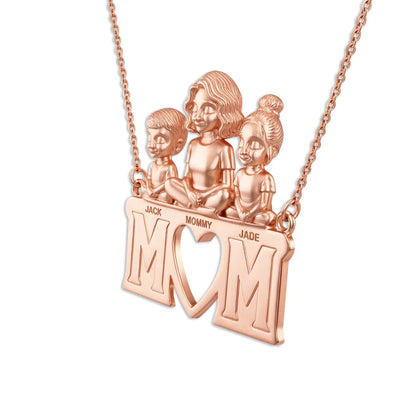 Soulyshine Personalized Mom and Her Children - Handmade Necklace in Silver/14K Gold Vermeil