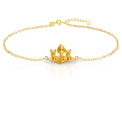 Morkie Personalized Girl And Her Pets Bracelet - 10K Solid Gold - Front