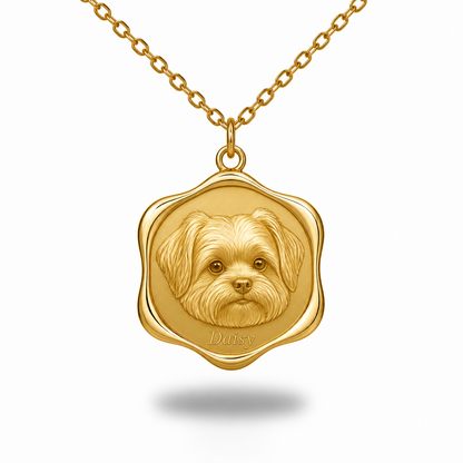 Soulyshine Morkie Precious Paw personalized pet photo necklace - 18K Gold Vermeil front