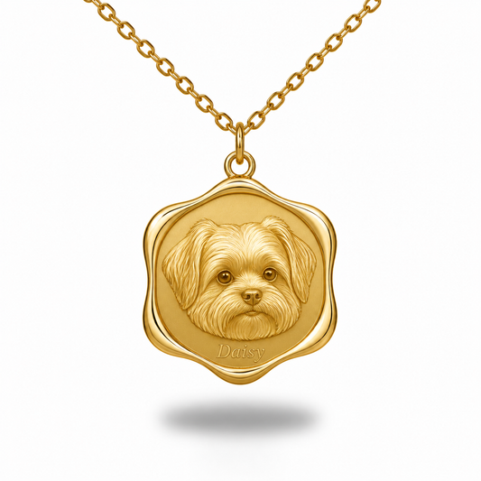 Soulyshine Morkie Precious Paw personalized pet photo necklace - 18K Gold Vermeil front