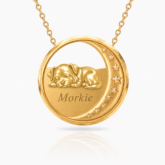 SoulyShine Morkie Starry Slumber – Personalized Pet in The Moon Necklace - 18K Gold Vermeil front