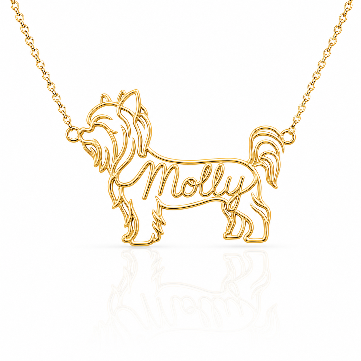 Soulyshine Morkie personalized dog silhouette name necklace in gold - Molly design