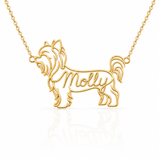 Soulyshine Morkie personalized dog silhouette name necklace in gold - Molly design