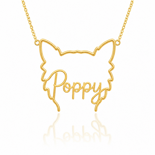 Soulyshine Morkie personalized outline pet face and name necklace in gold
