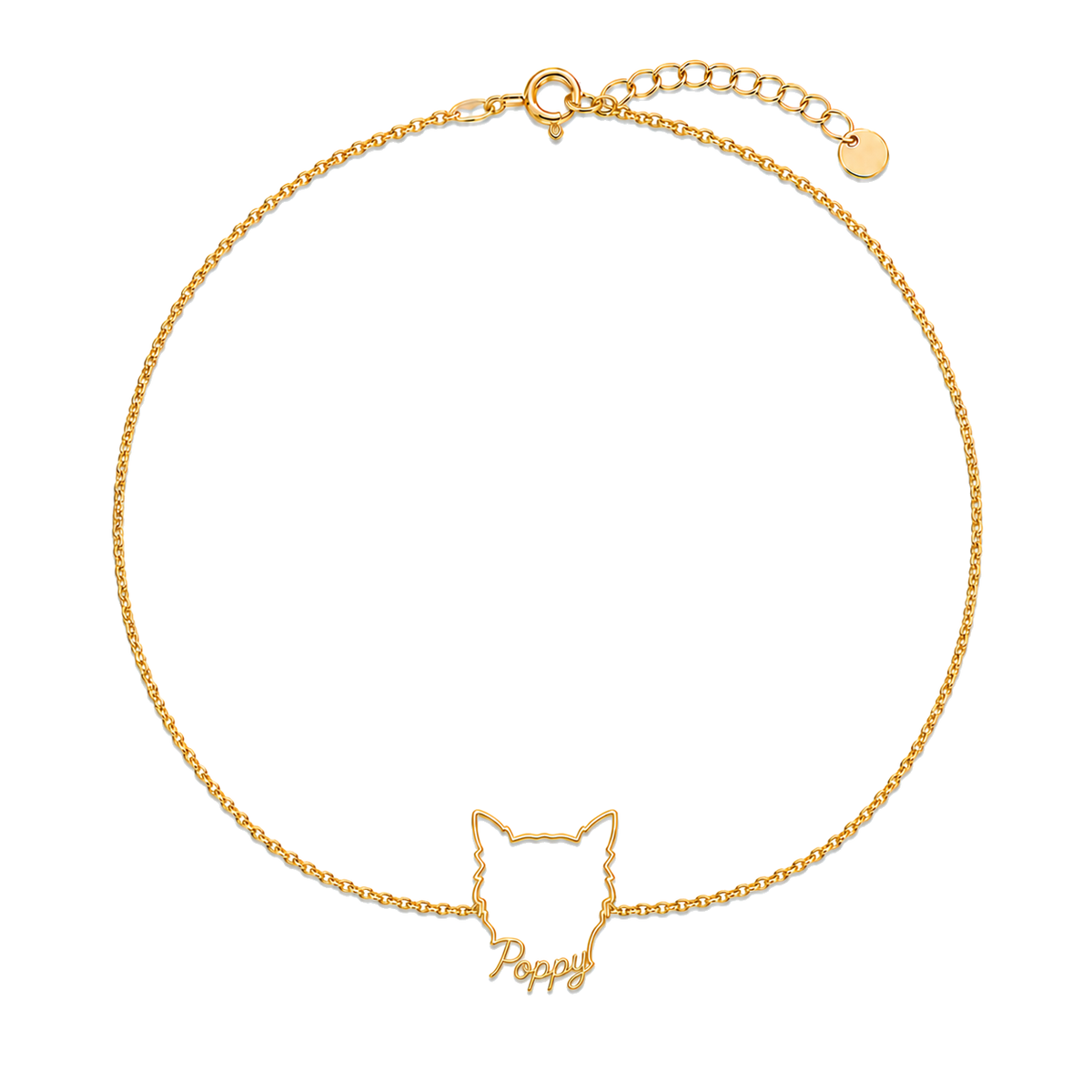 Soulyshine Morkie Whisper Outline pet face and Poppy name handcrafted bracelet - 18K Gold Vermeil front