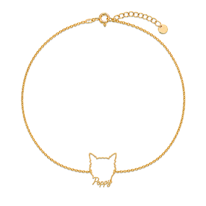 Soulyshine Morkie Whisper Outline pet face and Poppy name handcrafted bracelet - 18K Gold Vermeil front