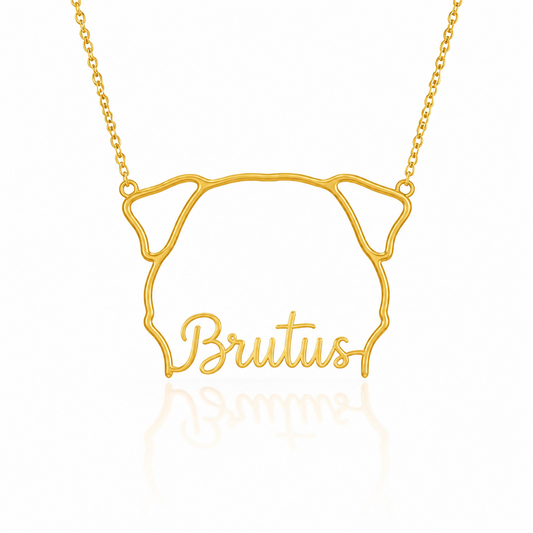 Soulyshine Neapolitan Mastiff personalized outline pet face and name necklace in gold