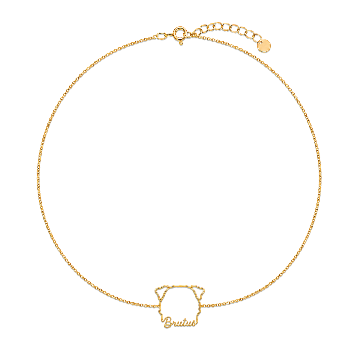 Soulyshine Neapolitan Mastiff Whisper Outline pet face and Brutus name handcrafted bracelet - 18K Gold Vermeil front