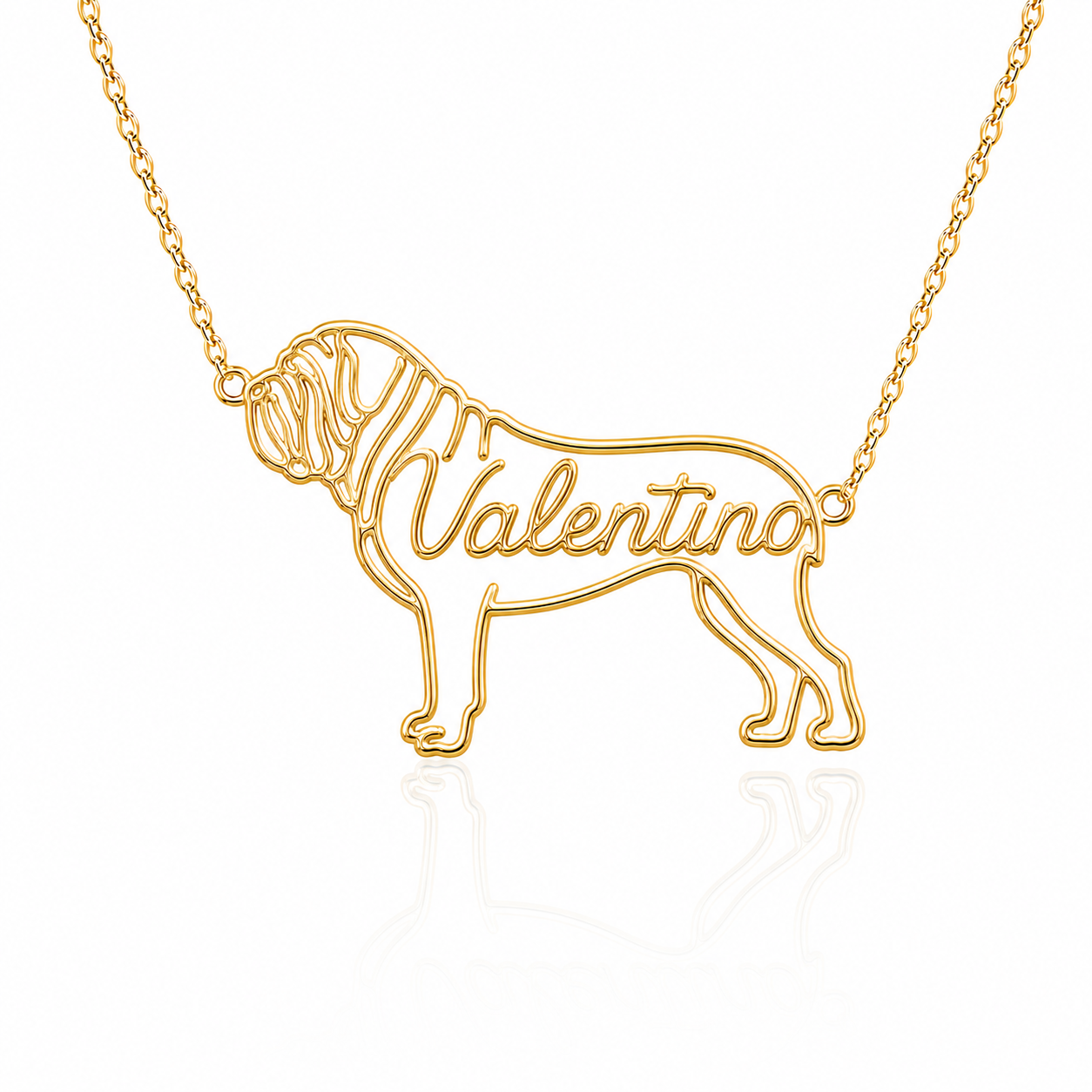 Soulyshine Neapolitan Mastiff personalized dog silhouette name necklace in gold - Valentino design