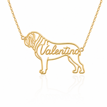 Soulyshine Neapolitan Mastiff personalized dog silhouette name necklace in gold - Valentino design