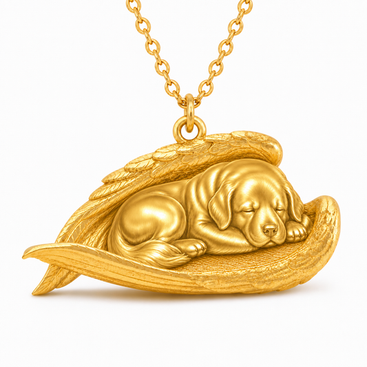 Soulyshine Newfoundland The Sleeping Angel – Personalized Pet Necklace - 18K Gold Vermeil front
