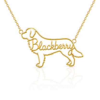 Soulyshine Newfoundland personalized dog silhouette name necklace in gold - Blackberry design