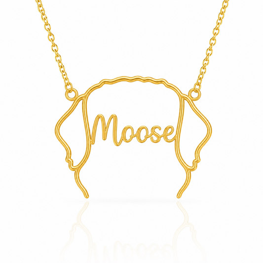 Soulyshine Newfoundland personalized outline pet face and name necklace in gold