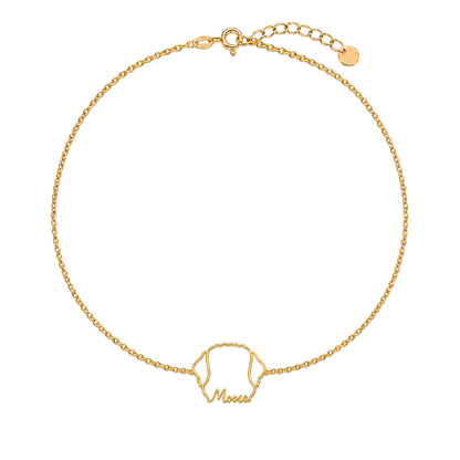 Soulyshine Newfoundland Whisper Outline pet face and Moose name handcrafted bracelet - 18K Gold Vermeil front