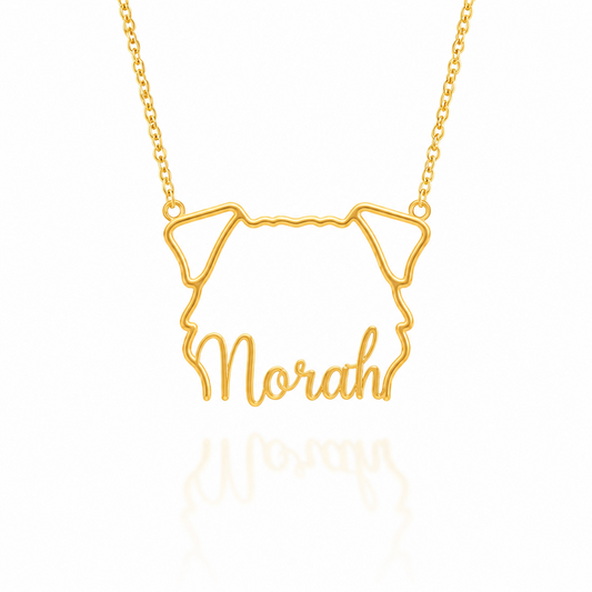 Soulyshine Norfolk Terrier personalized outline pet face and name necklace in gold