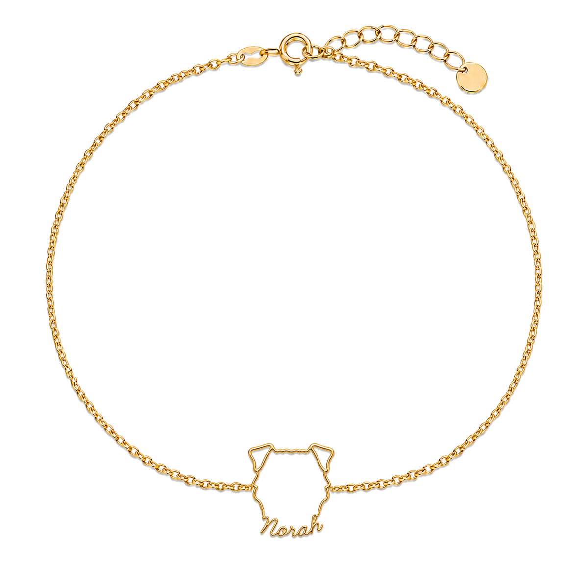 Soulyshine Norfolk Terrier Whisper Outline pet face and Norah name handcrafted bracelet - 18K Gold Vermeil front