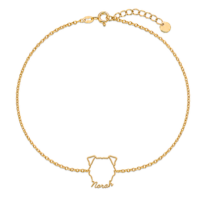 Soulyshine Norfolk Terrier Whisper Outline pet face and Norah name handcrafted bracelet - 18K Gold Vermeil front
