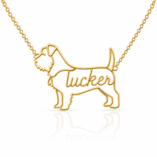 Soulyshine Norfolk Terrier personalized dog silhouette name necklace in gold - Tucker design