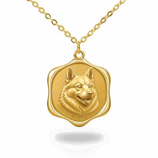 Soulyshine Norwegian Buhund Precious Paw personalized pet photo necklace - 18K Gold Vermeil front