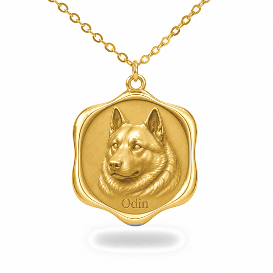 Soulyshine Norwegian Elkhound Precious Paw personalized pet photo necklace - 18K Gold Vermeil front