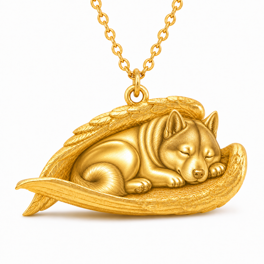 Soulyshine Norwegian Elkhound The Sleeping Angel – Personalized Pet Necklace - 18K Gold Vermeil front