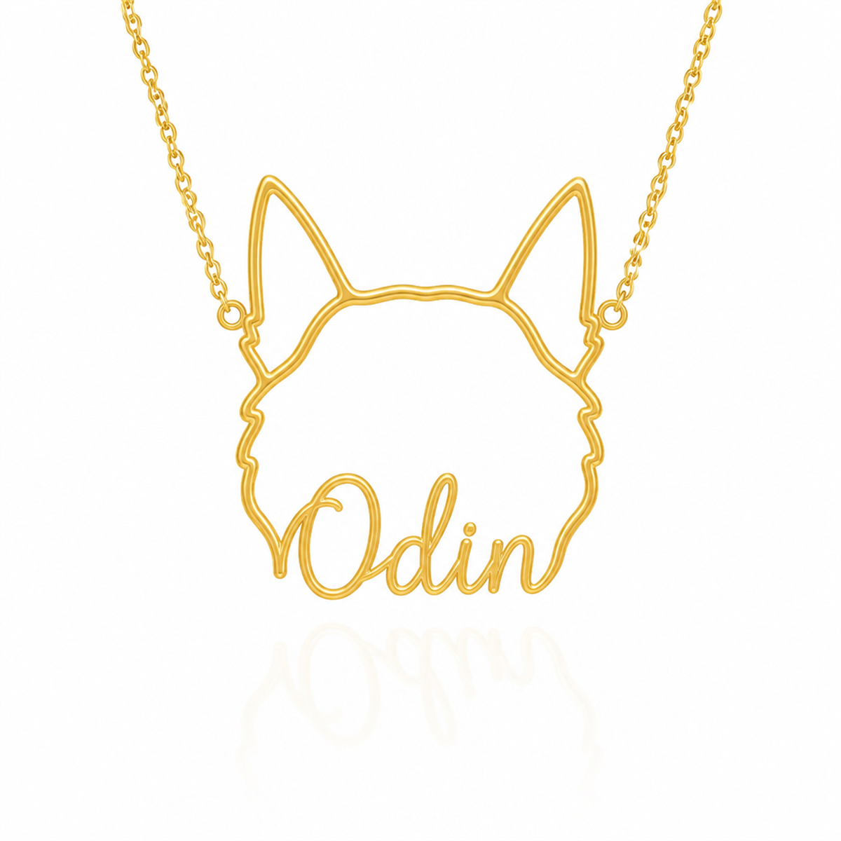 Soulyshine Norwegian Elkhound personalized outline pet face and name necklace in gold