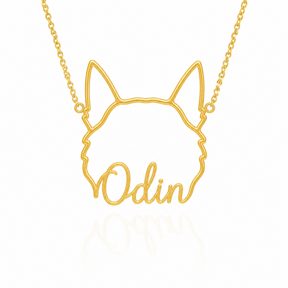 Soulyshine Norwegian Elkhound personalized outline pet face and name necklace in gold